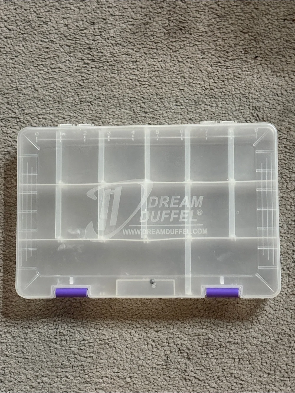 Dream Duffle Clear Plastic Storage Organizer Box with Purple Latches!
